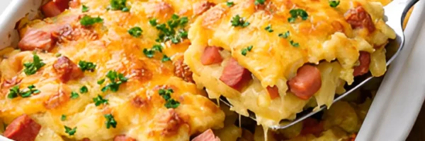 Картофельная запеканка с колбасой и сыром